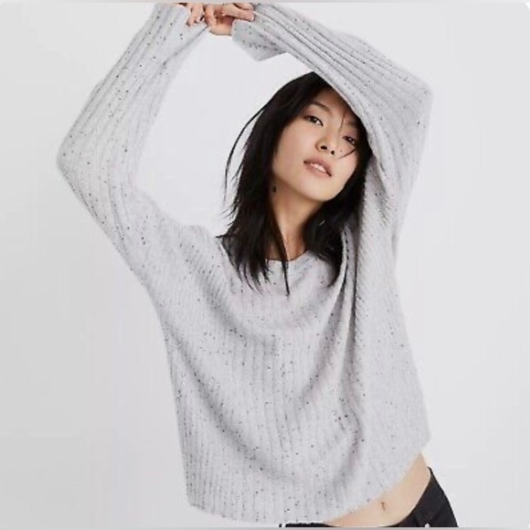 MADEWELL Relaxed Crewneck Crop Sweater S Merino Wool Alpaca Blend Boxy Gray - Picture 1 of 12